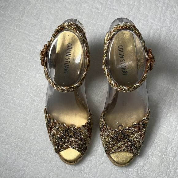 Colin Stuart neutral crochet ankle strap Espadrilles wedges size 7.5 - Picture 4 of 15